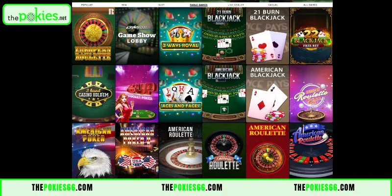 Popular Table Games at The Pokies in 2026