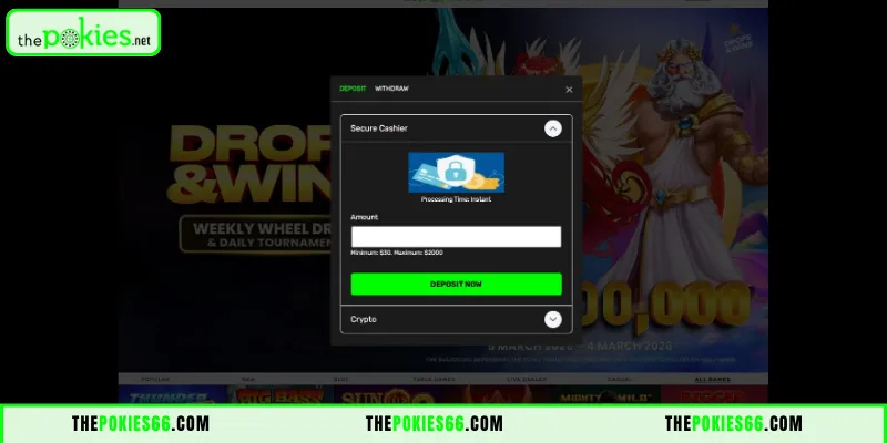 The Pokies Deposit via Secure Cashier Gateway